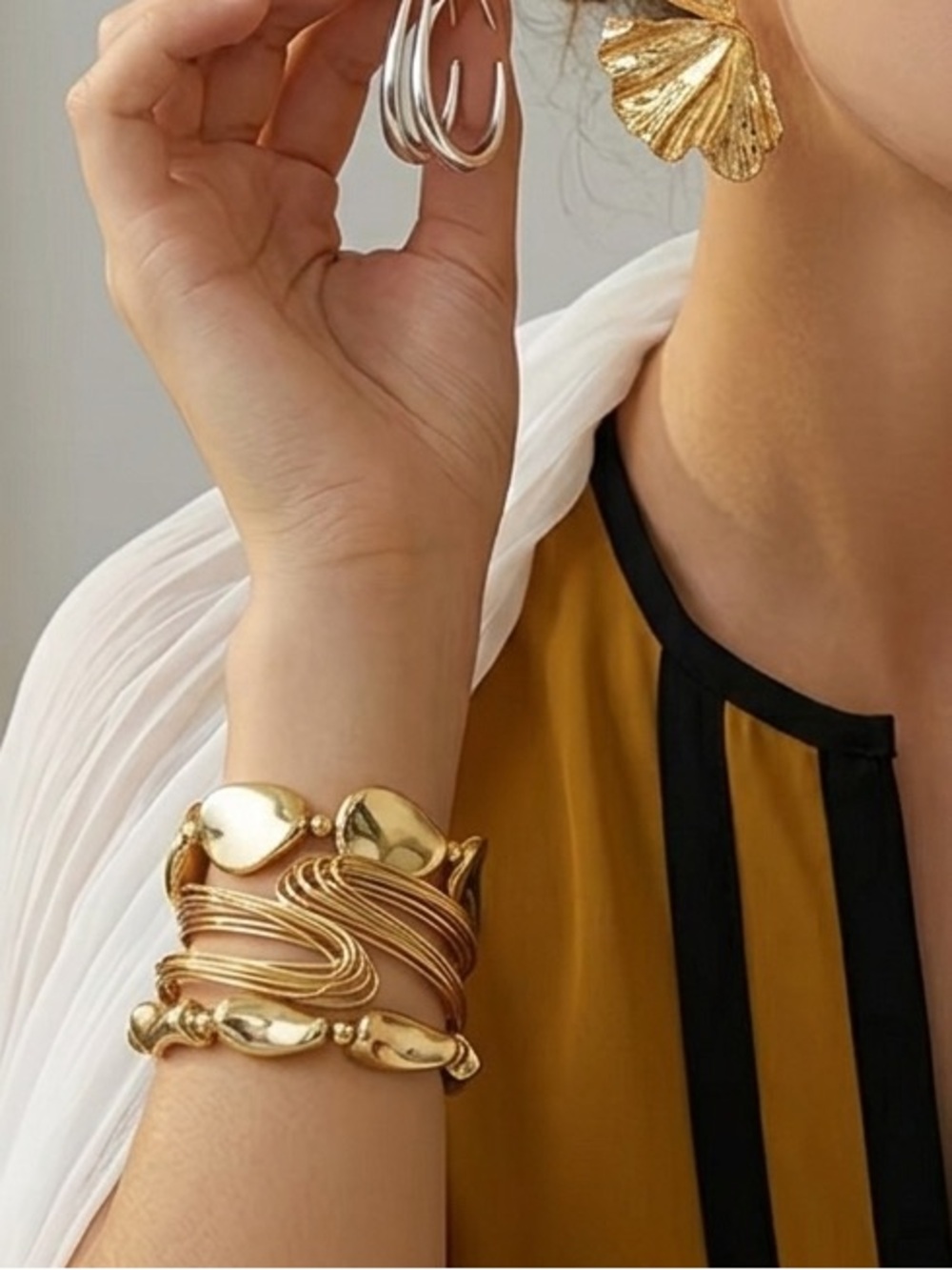 Gold Multi-Piece Stackable Bracelet Set for Women Set of 3